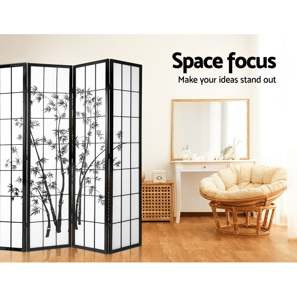 Artiss 4 Panel Room Divider Screen 174x179cm Bamboo Black White-5