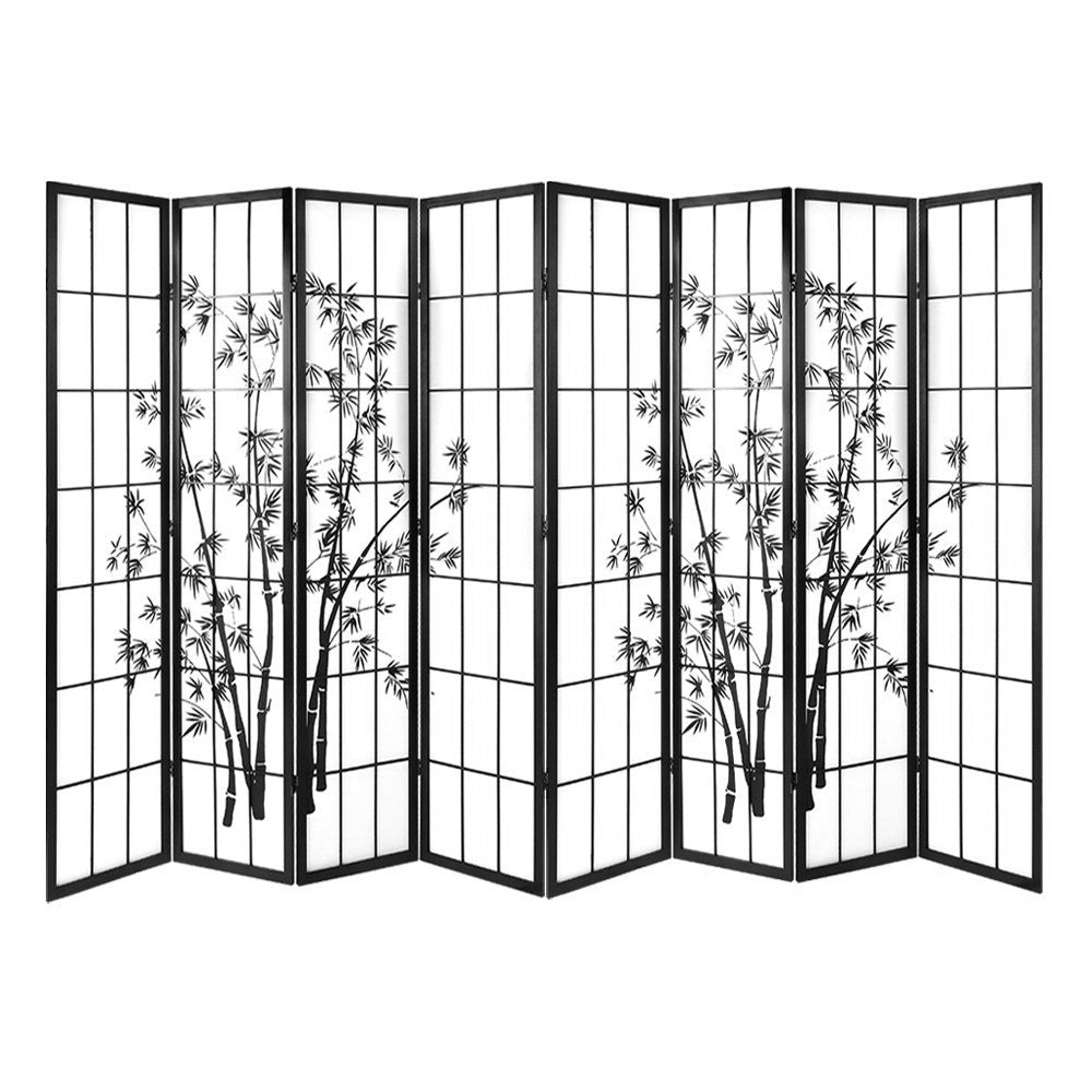 Artiss 8 Panel Room Divider Screen 348x179cm Bamboo Black White-0