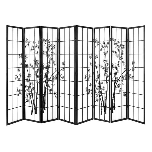 Artiss 8 Panel Room Divider Screen 348x179cm Bamboo Black White-0