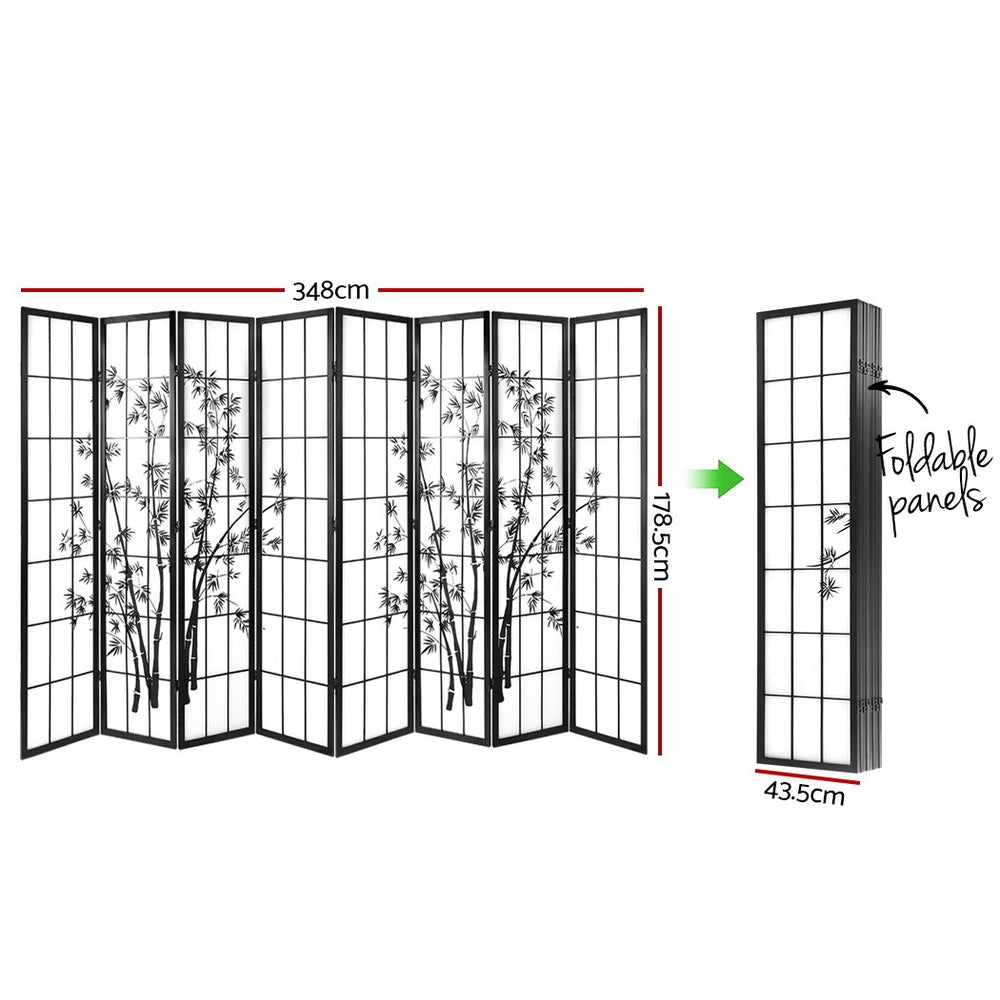 Artiss 8 Panel Room Divider Screen 348x179cm Bamboo Black White-1