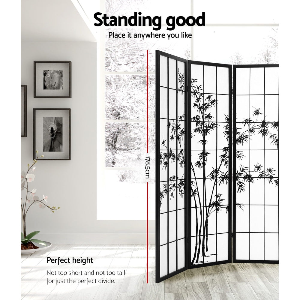 Artiss 8 Panel Room Divider Screen 348x179cm Bamboo Black White-3