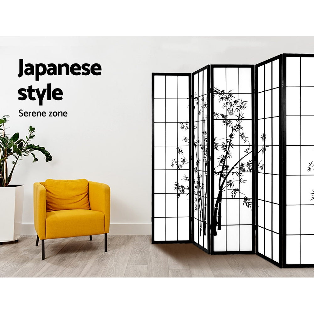 Artiss 8 Panel Room Divider Screen 348x179cm Bamboo Black White-5