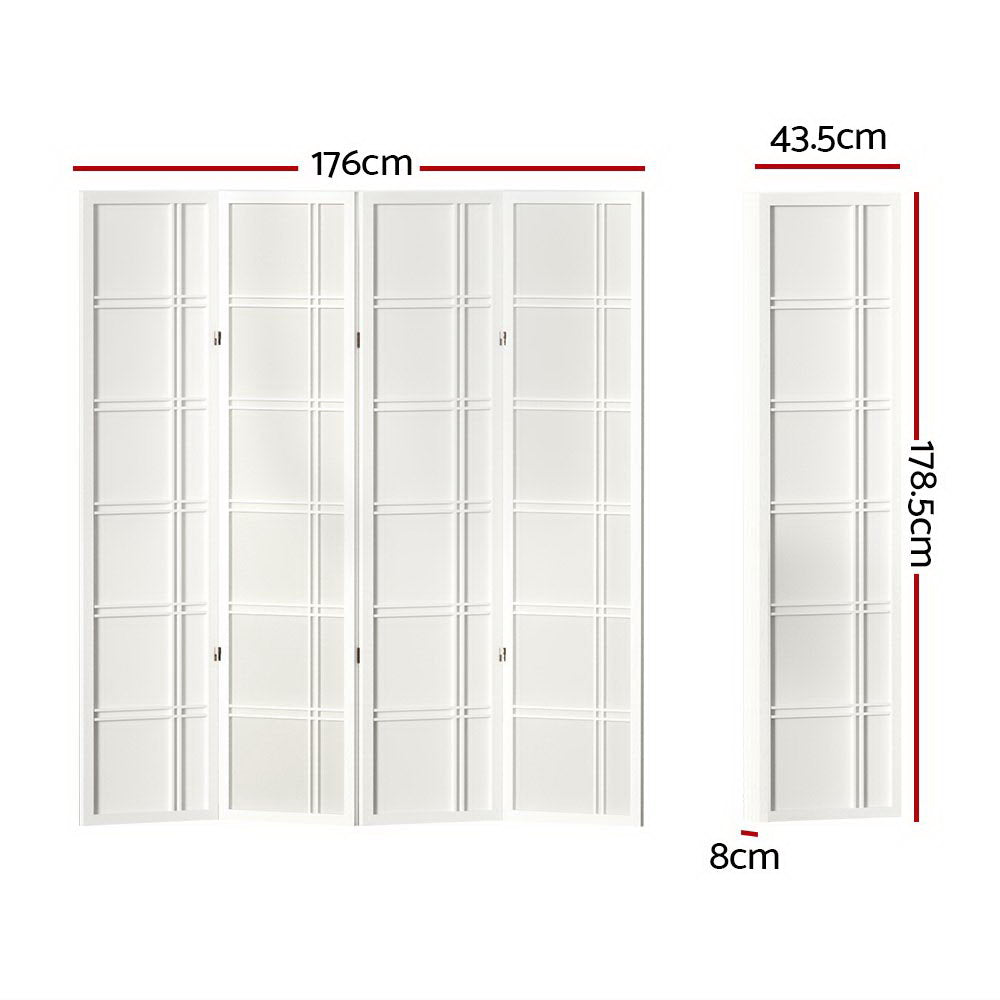 Artiss 4 Panel Room Divider Screen 176x179cm Nova White-1