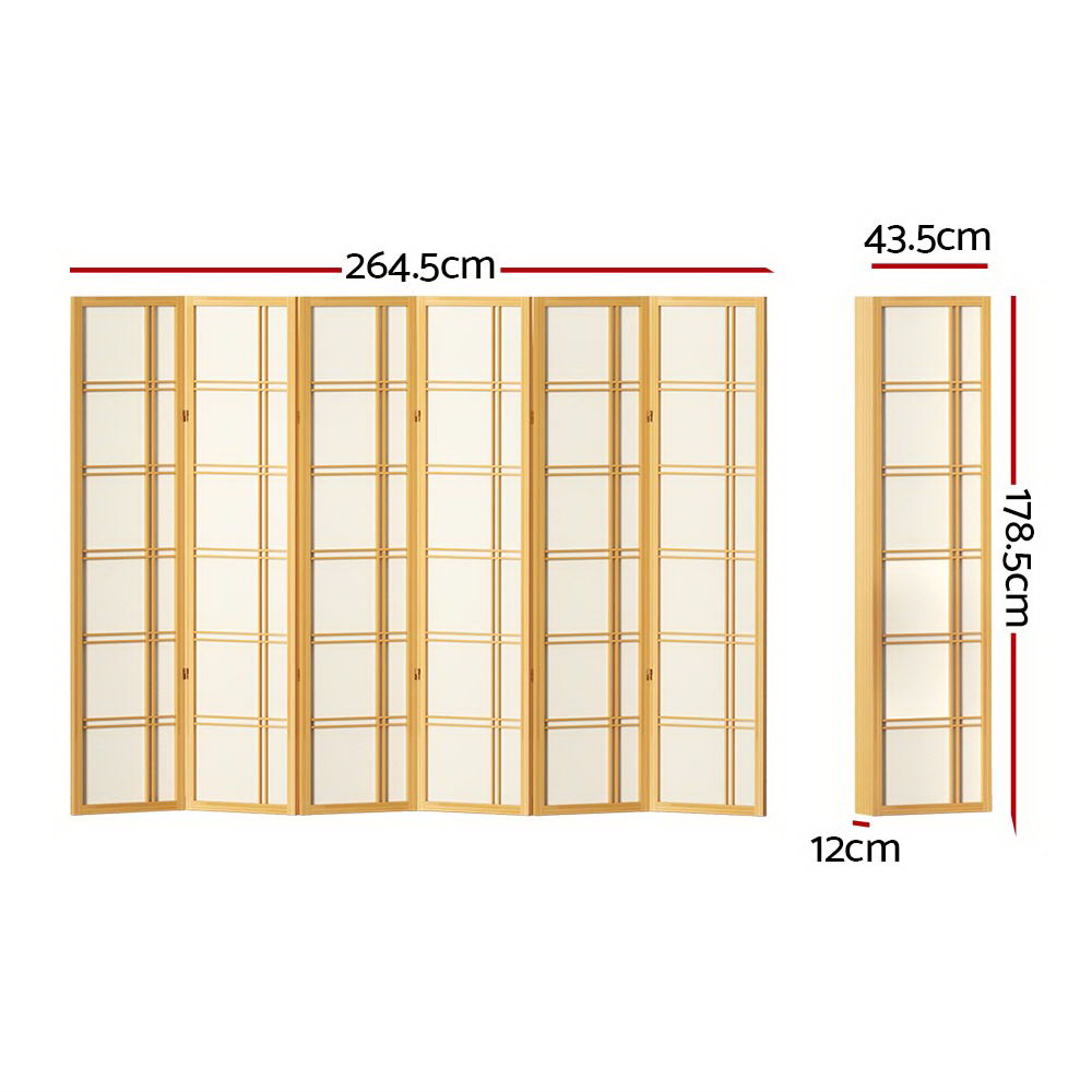 Artiss 6 Panel Room Divider Screen 265x179cm Nova Natural-1
