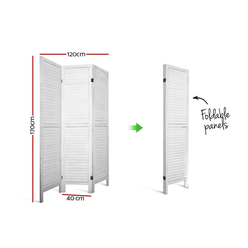 Artiss 3 Panel Room Divider Screen 120x170cm Louver White-1