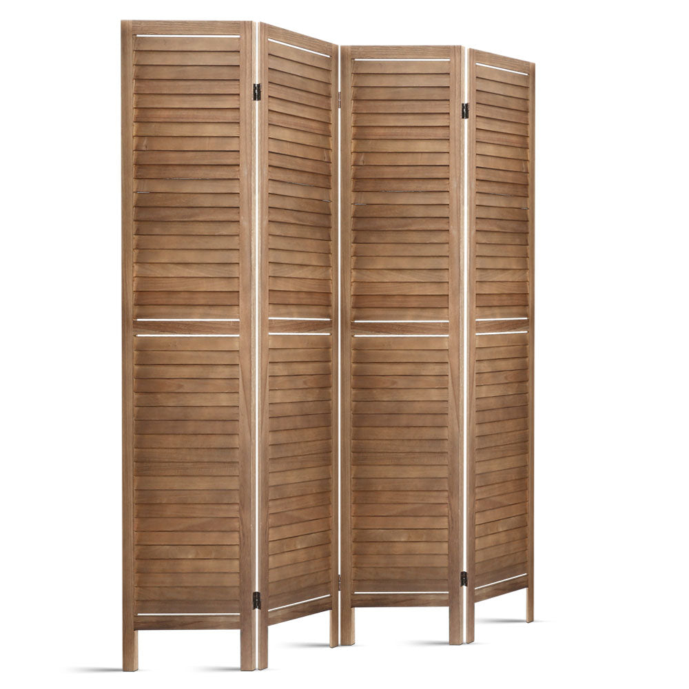 Artiss 4 Panel Room Divider Screen 160x170cm Louver Oak-0