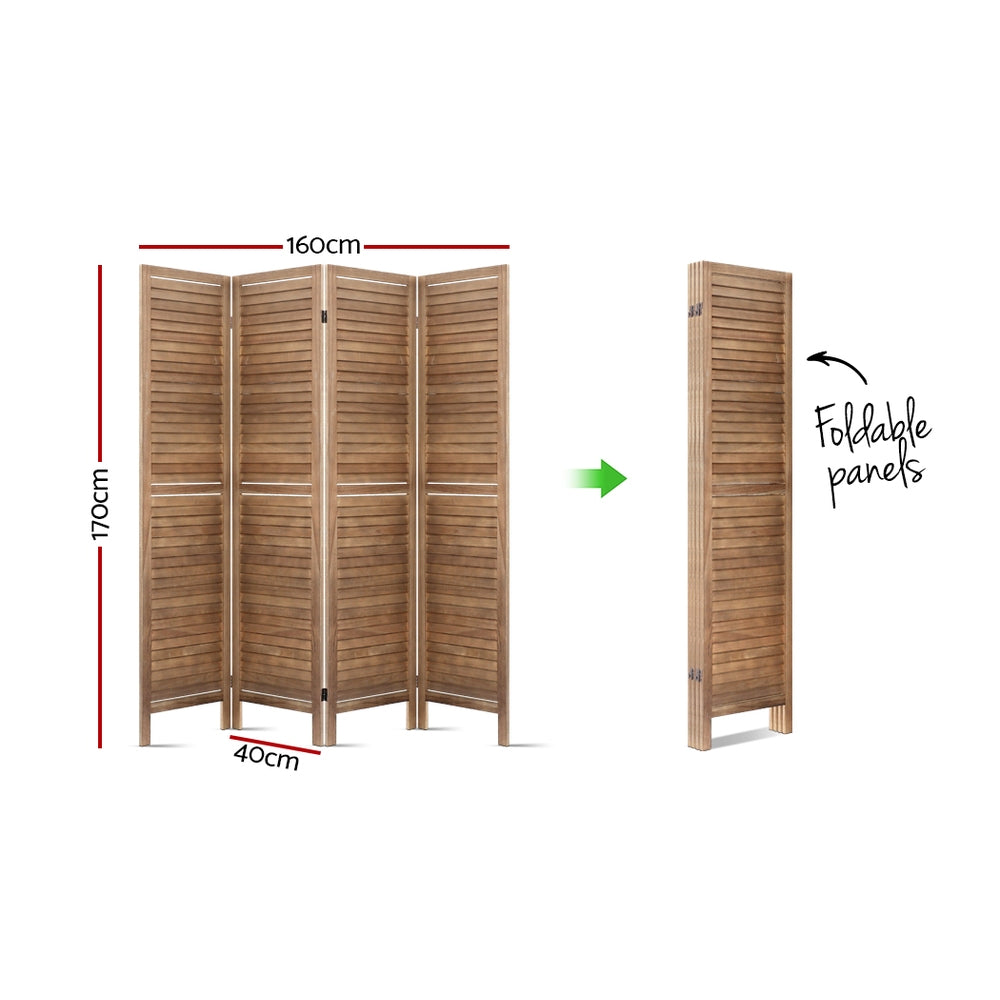 Artiss 4 Panel Room Divider Screen 160x170cm Louver Oak-1