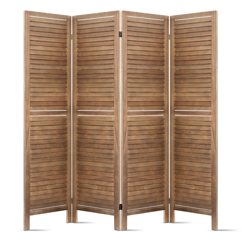 Artiss 4 Panel Room Divider Screen 160x170cm Louver Oak-2