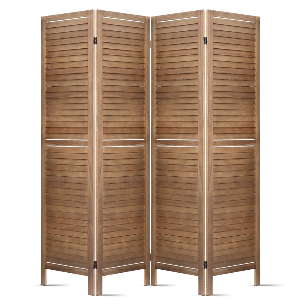 Artiss 4 Panel Room Divider Screen 160x170cm Louver Oak-3