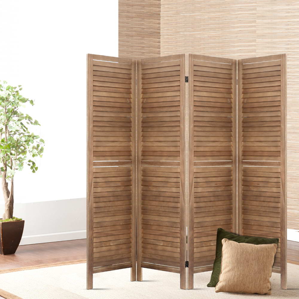 Artiss 4 Panel Room Divider Screen 160x170cm Louver Oak-6