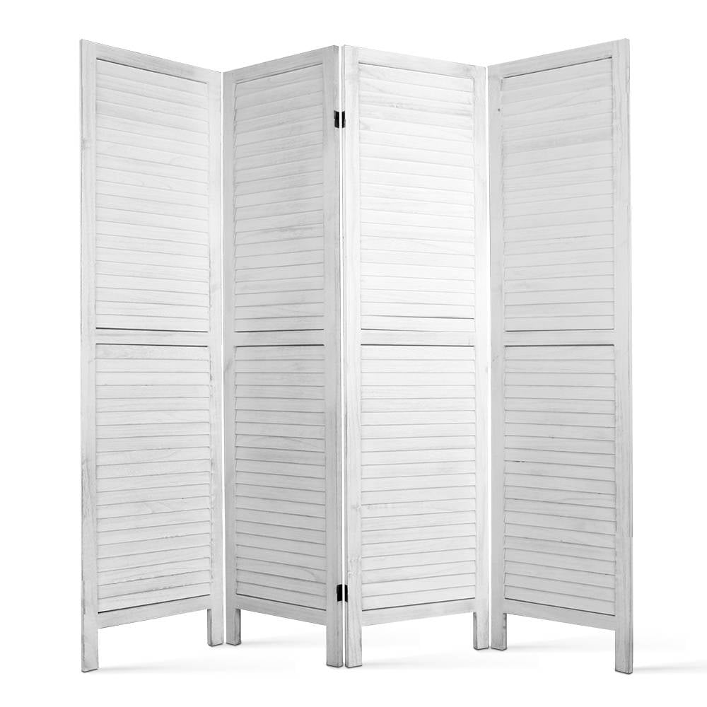 Artiss 4 Panel Room Divider Screen 163x170cm Louver White-0