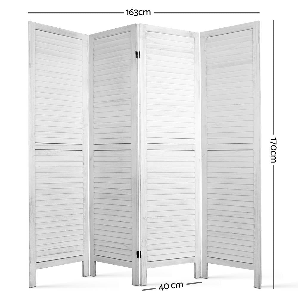 Artiss 4 Panel Room Divider Screen 163x170cm Louver White-1