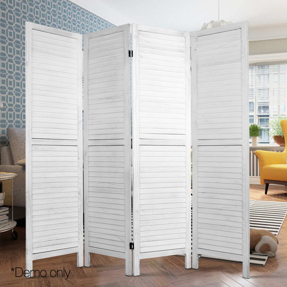 Artiss 4 Panel Room Divider Screen 163x170cm Louver White-5