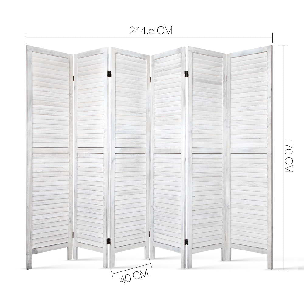 Artiss 6 Panel Room Divider Screen 245x170cm Louver White-1