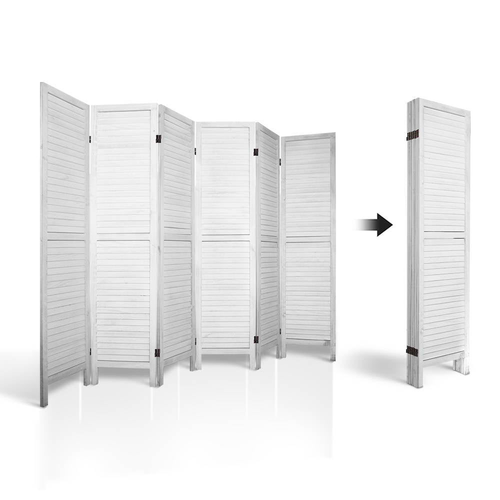 Artiss 6 Panel Room Divider Screen 245x170cm Louver White-4