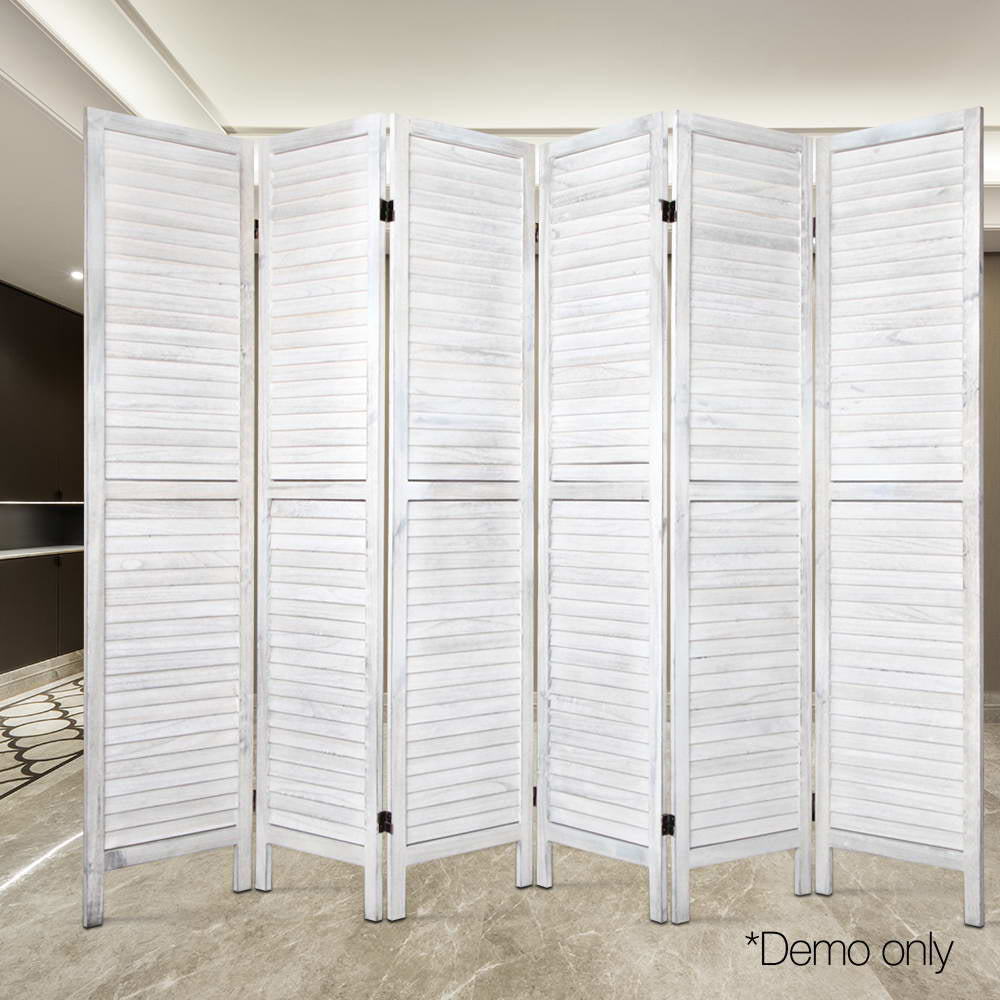 Artiss 6 Panel Room Divider Screen 245x170cm Louver White-5