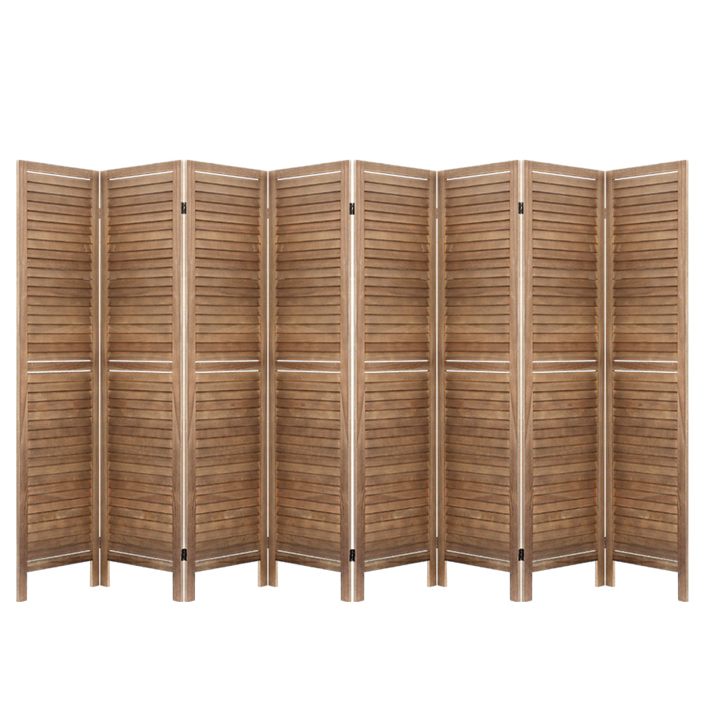 Artiss 8 Panel Room Divider Screen 326x170cm Louver Oak-0