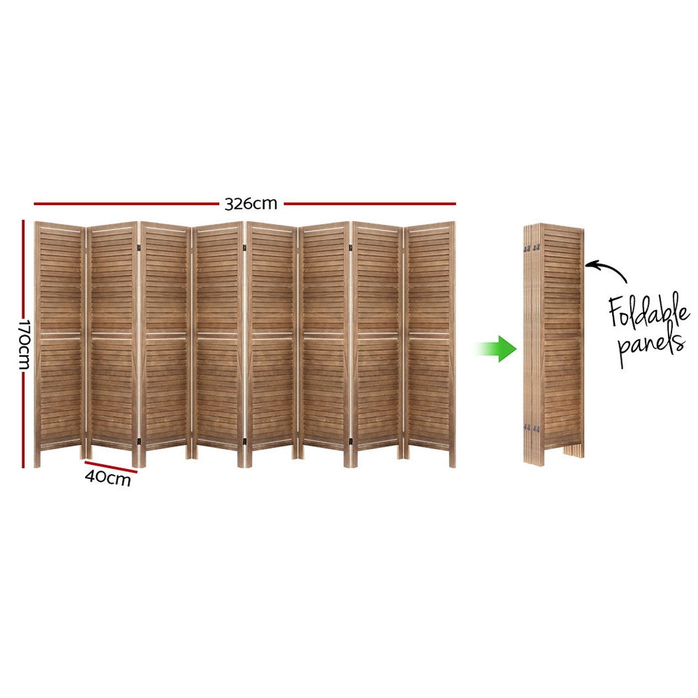 Artiss 8 Panel Room Divider Screen 326x170cm Louver Oak-1