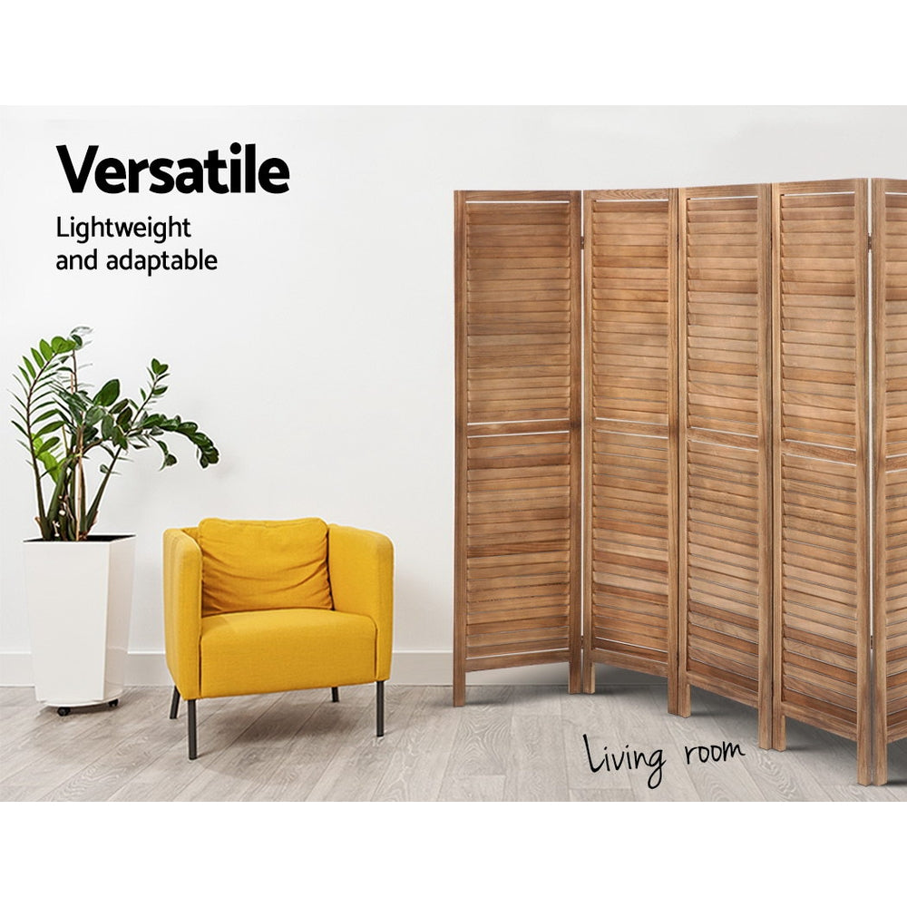 Artiss 8 Panel Room Divider Screen 326x170cm Louver Oak-4