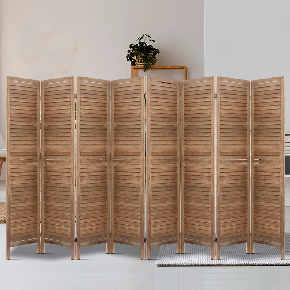 Artiss 8 Panel Room Divider Screen 326x170cm Louver Oak-6