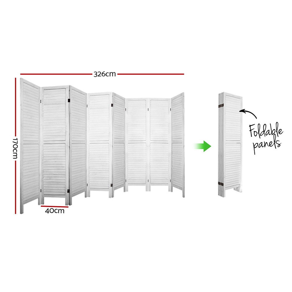 Artiss 8 Panel Room Divider Screen 326x170cm Louver White-1