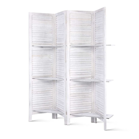 Artiss 4 Panel Room Divider Screen 163x170cm Shelf White-0