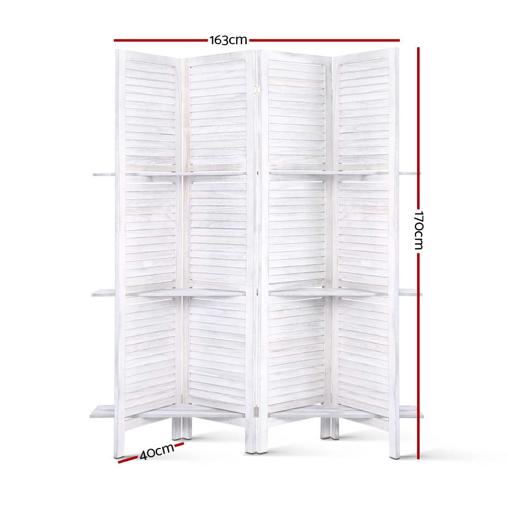 Artiss 4 Panel Room Divider Screen 163x170cm Shelf White-1