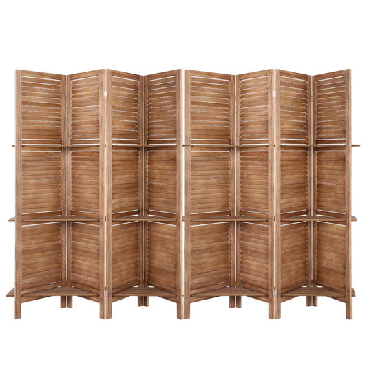 Artiss 8 Panel Room Divider Screen 326x170cm Shelf Oak-0