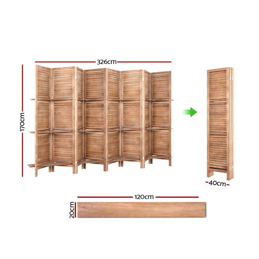 Artiss 8 Panel Room Divider Screen 326x170cm Shelf Oak-1