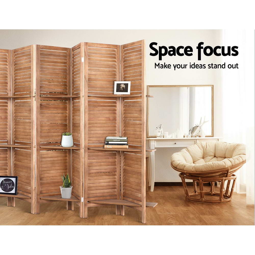 Artiss 8 Panel Room Divider Screen 326x170cm Shelf Oak-3