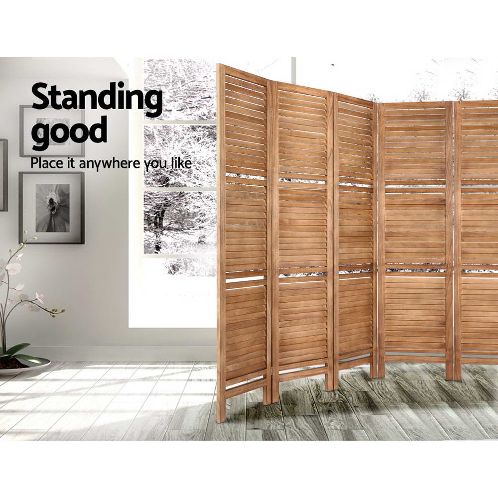 Artiss 8 Panel Room Divider Screen 326x170cm Shelf Oak-4