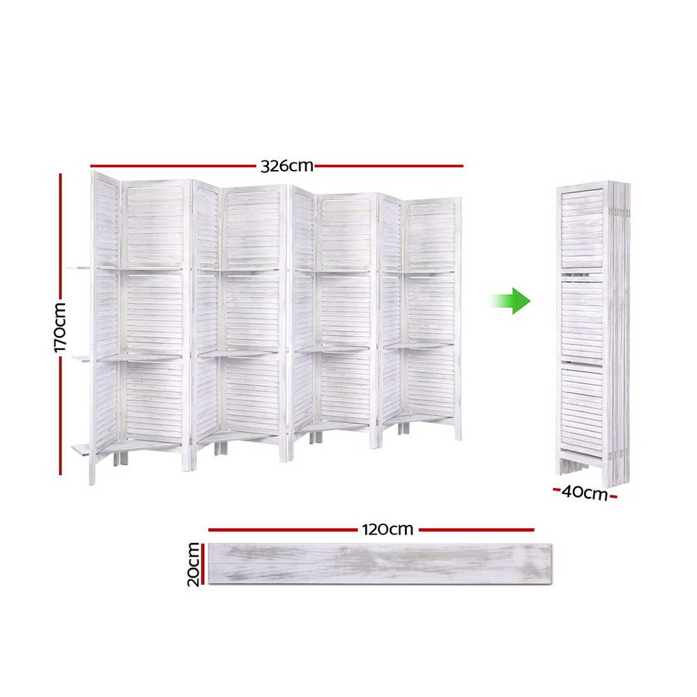 Artiss 8 Panel Room Divider Screen 326x170cm Shelf White-1