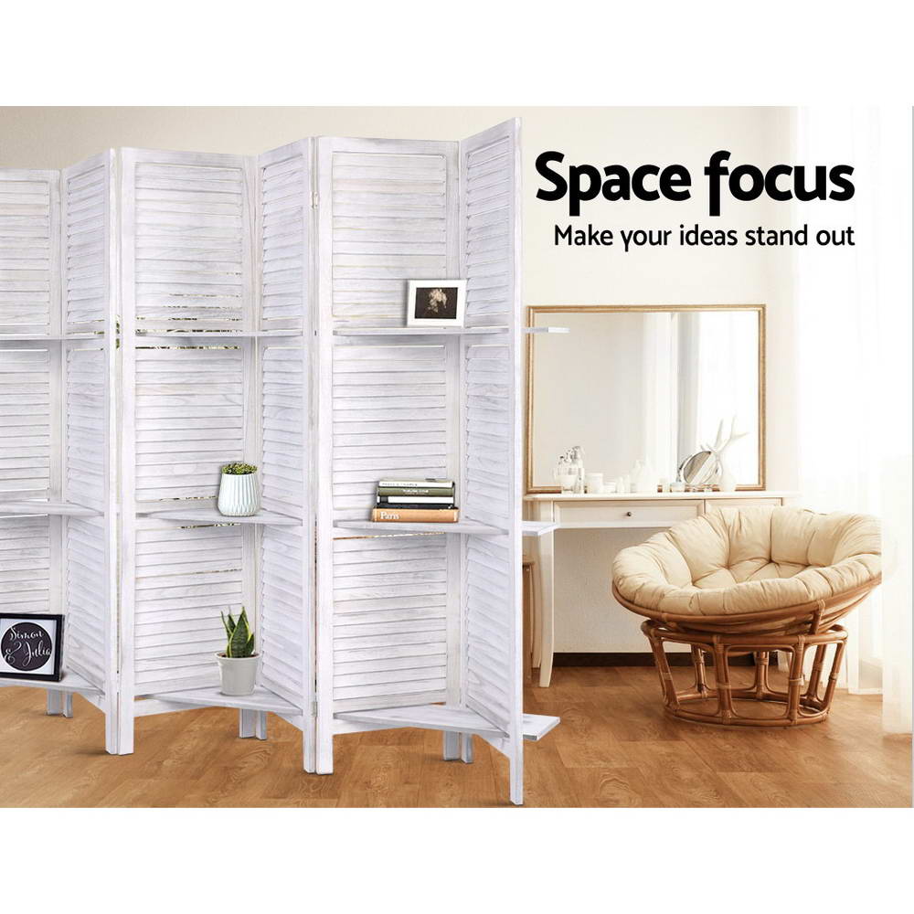 Artiss 8 Panel Room Divider Screen 326x170cm Shelf White-3