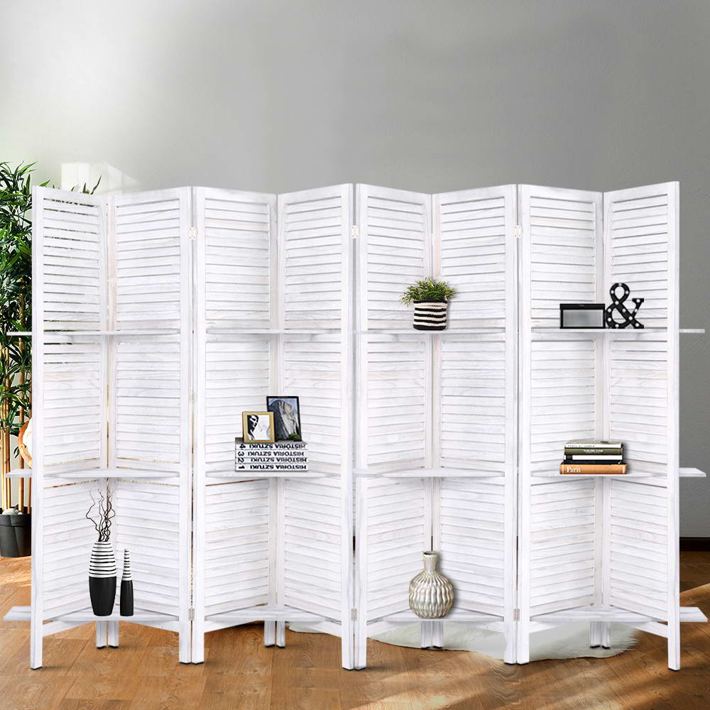 Artiss 8 Panel Room Divider Screen 326x170cm Shelf White-6