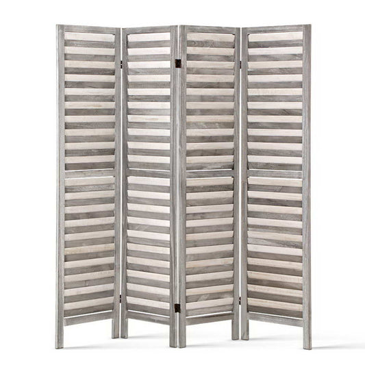 Artiss 4 Panel Room Divider Screen 163x170cm Louver Grey-0