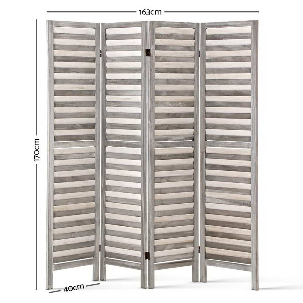 Artiss 4 Panel Room Divider Screen 163x170cm Louver Grey-1