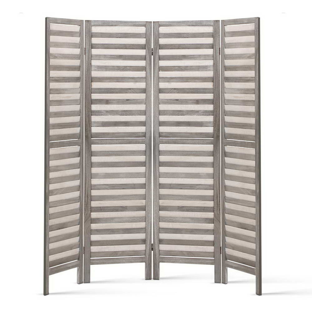 Artiss 4 Panel Room Divider Screen 163x170cm Louver Grey-2