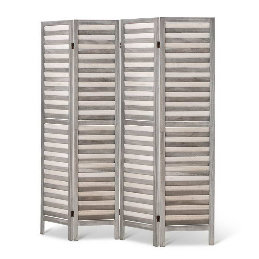 Artiss 4 Panel Room Divider Screen 163x170cm Louver Grey-3