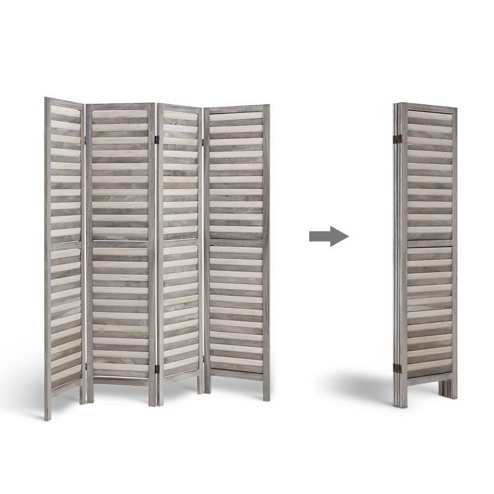 Artiss 4 Panel Room Divider Screen 163x170cm Louver Grey-4