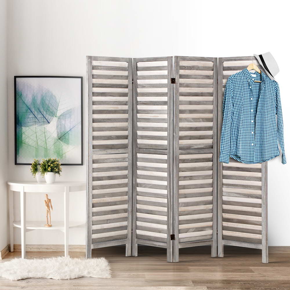 Artiss 4 Panel Room Divider Screen 163x170cm Louver Grey-6