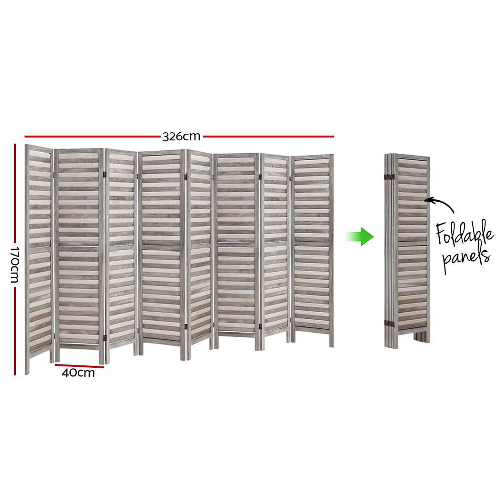 Artiss 8 Panel Room Divider Screen 326x170cm Louver Grey-1