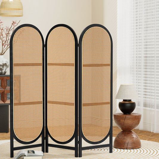 Artiss 3 Panel Room Divider Screen 151x180cm Rattan Brown-0
