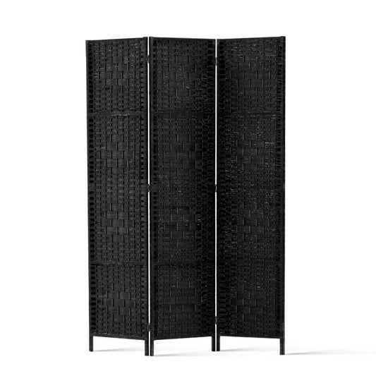 Artiss 3 Panel Room Divider Screen 123x170cm Woven Black-0