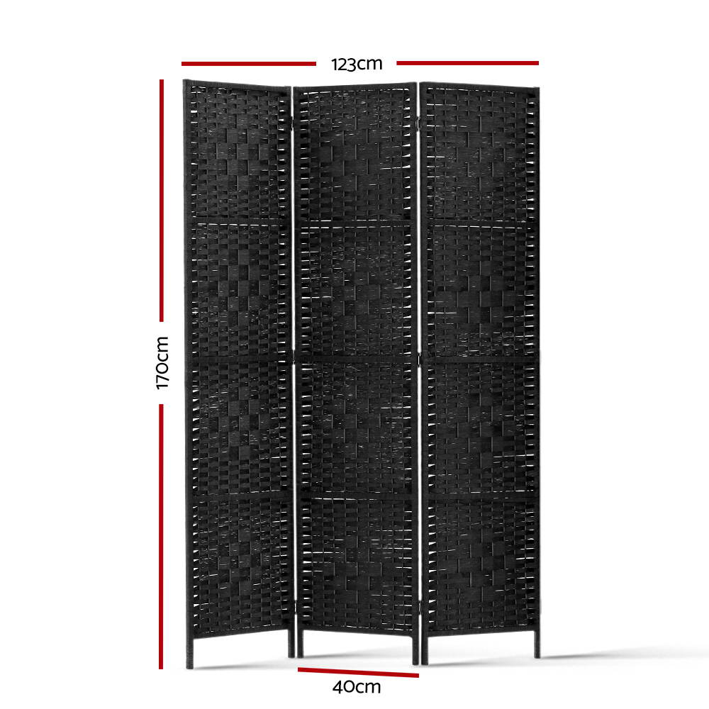 Artiss 3 Panel Room Divider Screen 123x170cm Woven Black-1