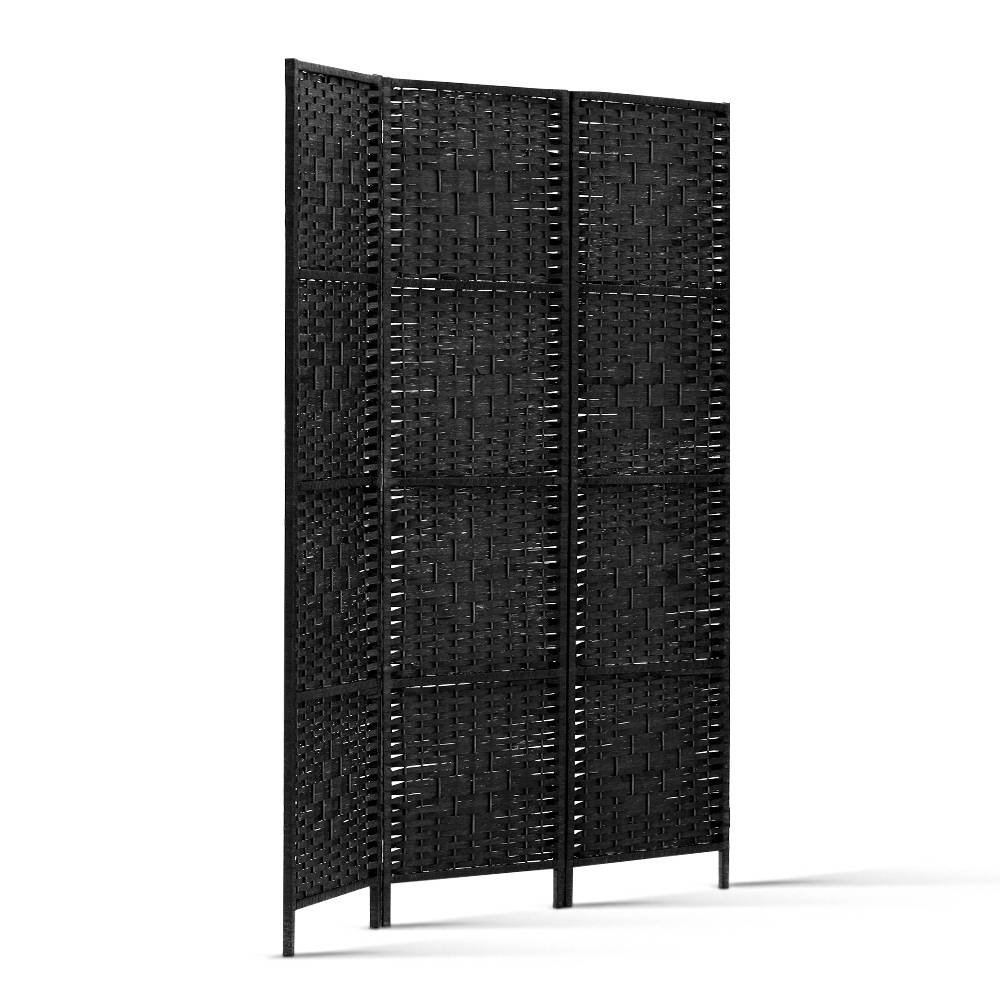 Artiss 3 Panel Room Divider Screen 123x170cm Woven Black-2