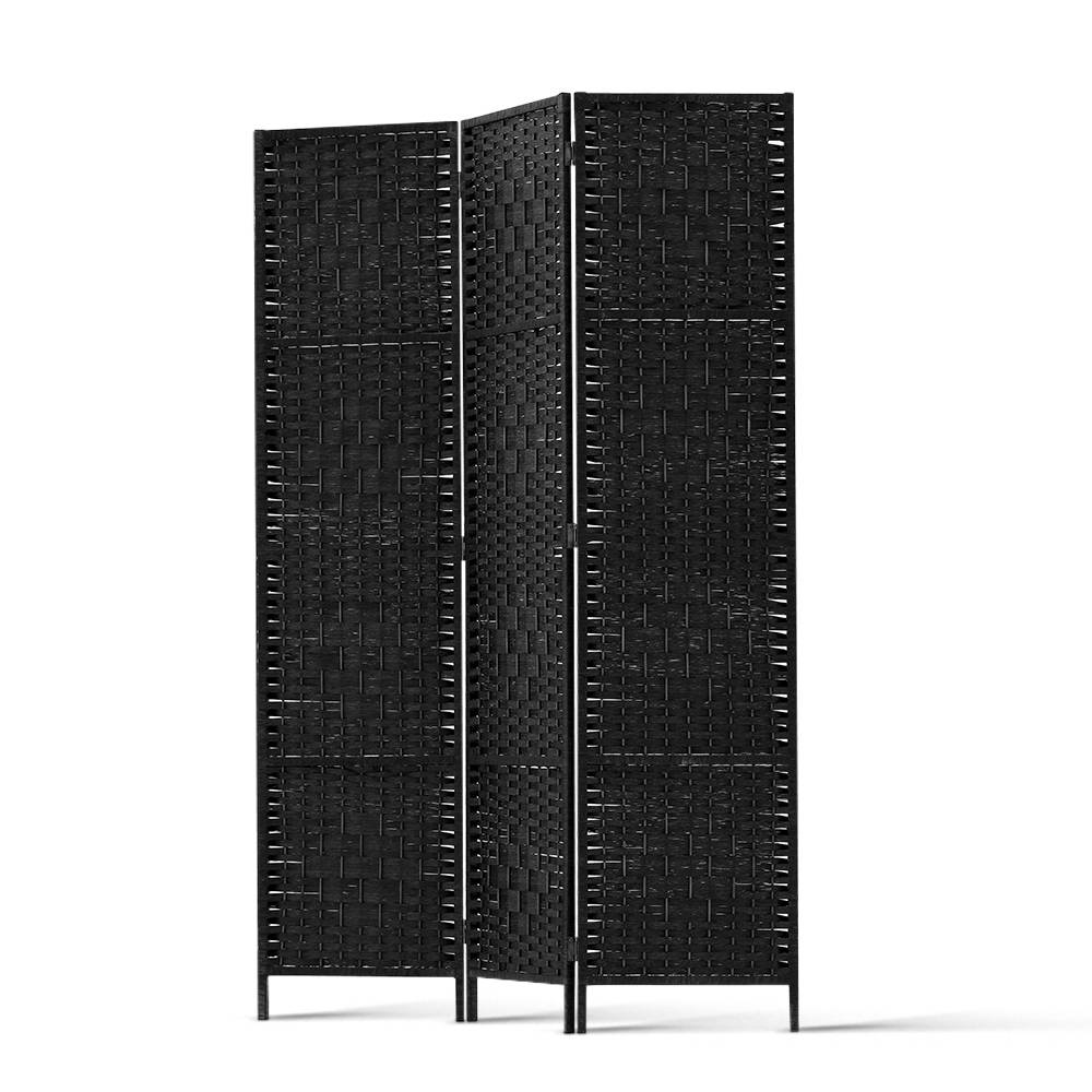 Artiss 3 Panel Room Divider Screen 123x170cm Woven Black-3