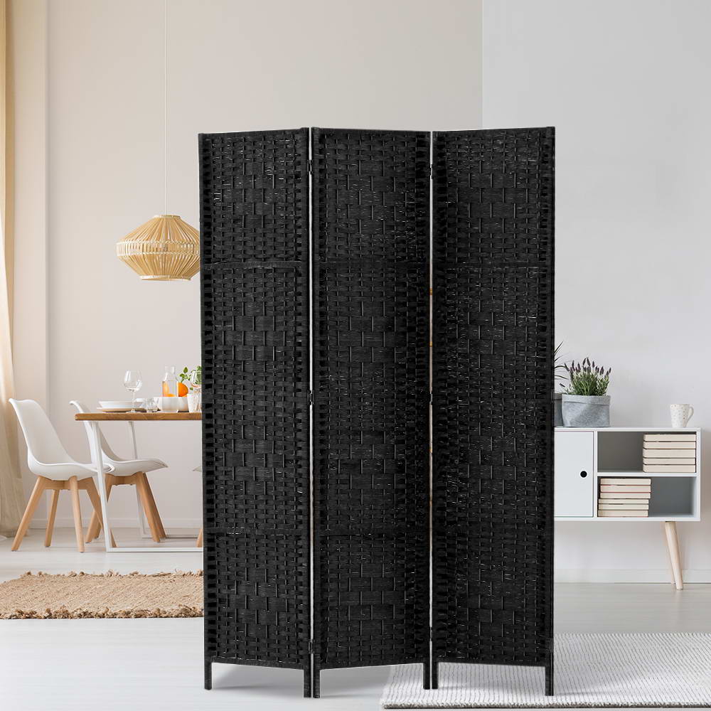 Artiss 3 Panel Room Divider Screen 123x170cm Woven Black-6