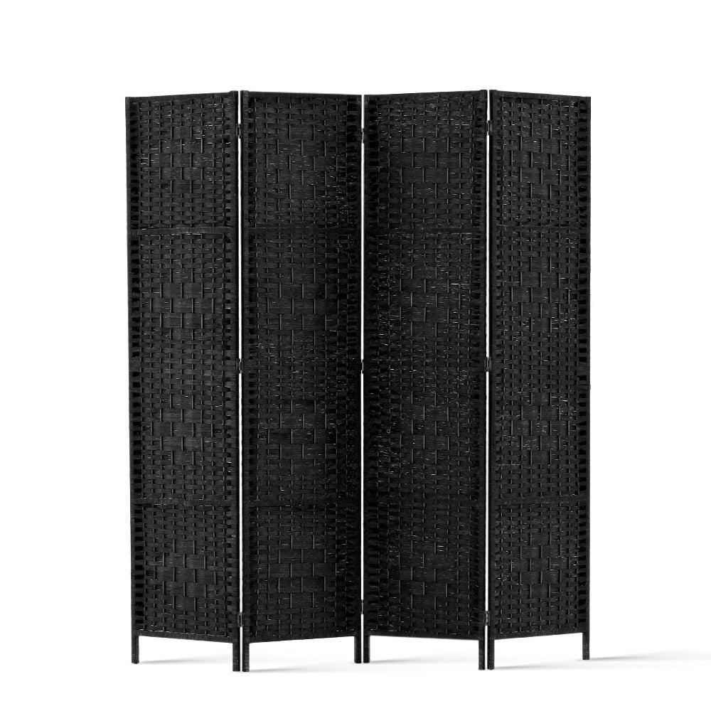 Artiss 4 Panel Room Divider Screen 163x170cm Woven Black-0