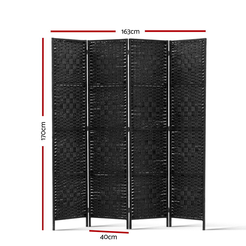 Artiss 4 Panel Room Divider Screen 163x170cm Woven Black-1