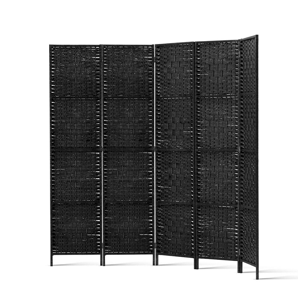 Artiss 4 Panel Room Divider Screen 163x170cm Woven Black-2